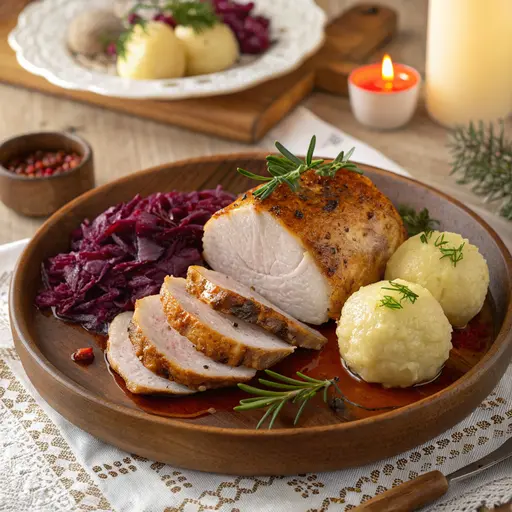 Festlicher Schweinebraten mit Rotkohl