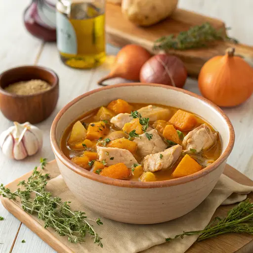 Herbstlicher Hähnchen-Eintopf mit Kürbis