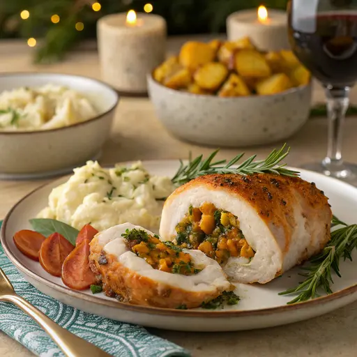 Gefüllte Hähnchenbrust mit Kürbis und Pilzen