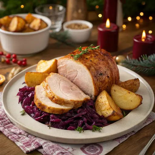 Weihnachtlicher Schweinebraten mit Rotkohl