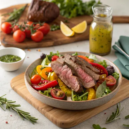 Mediterraner Rindersteak-Salat mit Tomaten und Pap