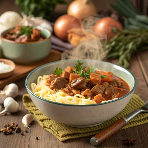 Weihnachtlicher Soja-Gulasch mit Pilzen