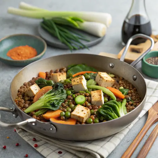 Linsen-Pak-Choy-Pfanne mit Möhren