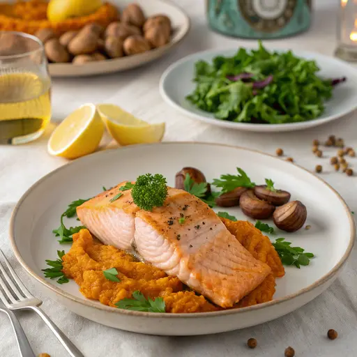 Weihnachtlicher Lachs mit Maronen-Püree