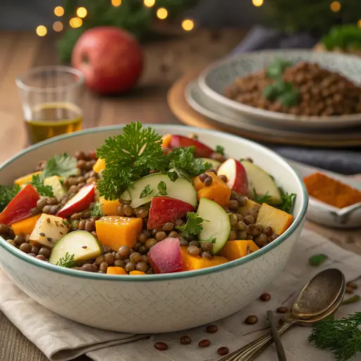 Winterlicher Linsensalat mit Apfel & Kürbis