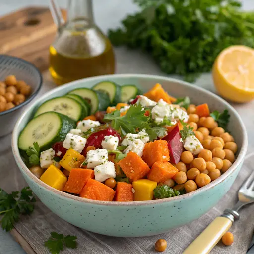 Kürbis-Kichererbsen-Salat mit Feta