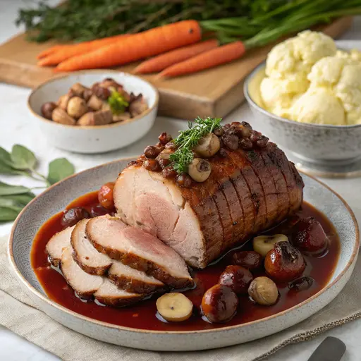 Festlicher Schweinebraten mit Maronen