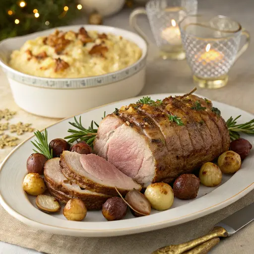 Weihnachtliches Lammbraten mit Maronen