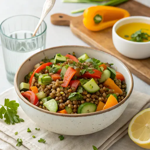 Erfrischender Linsensalat mit Paprika und Schlange