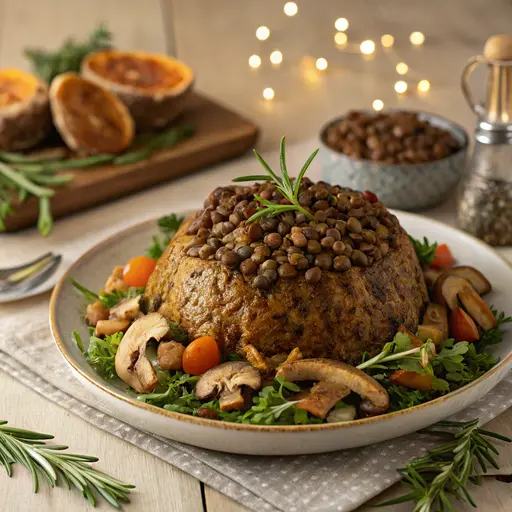 Festlicher Linsenbraten mit Pilzen